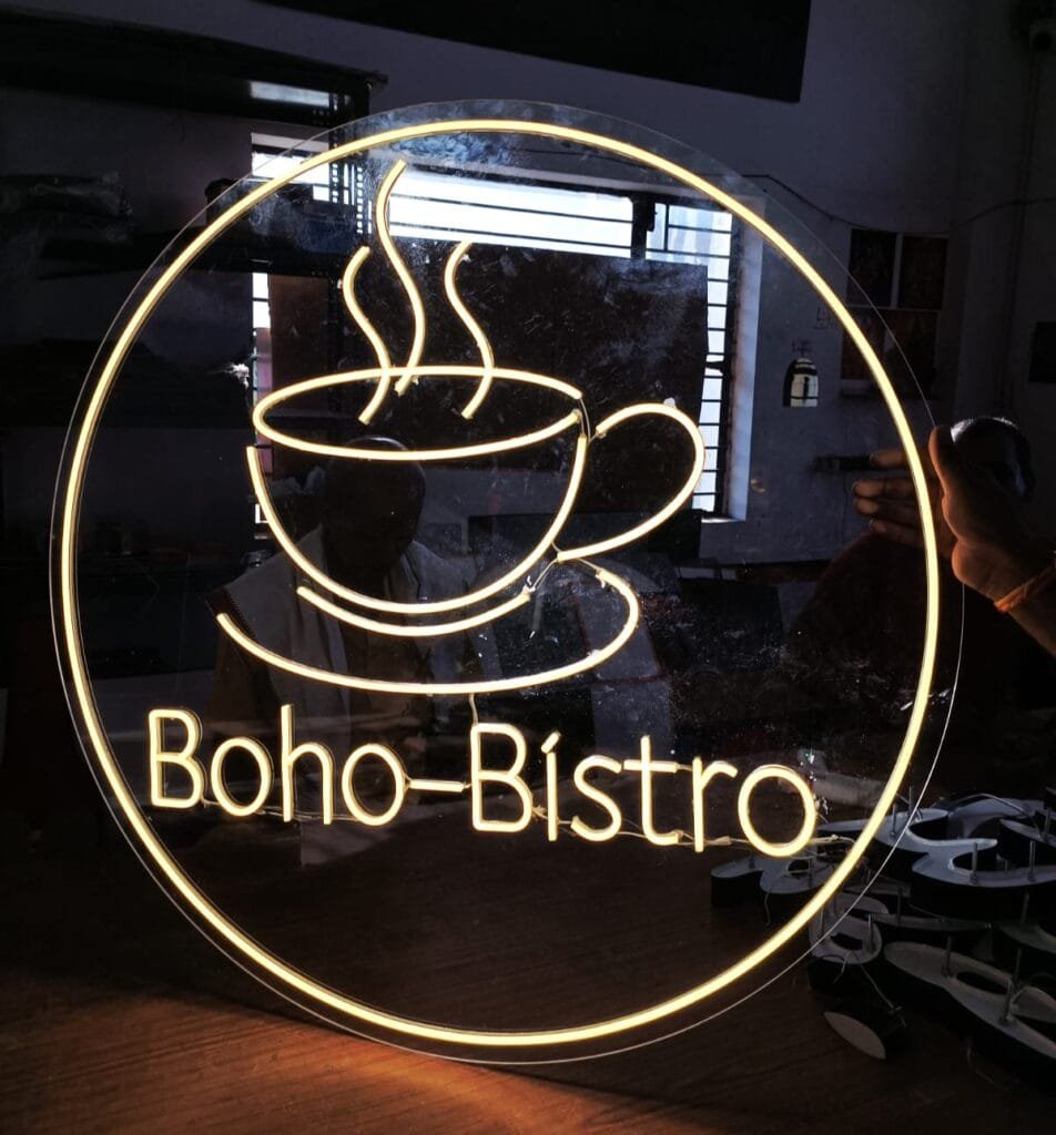 boho bistro neon sign board