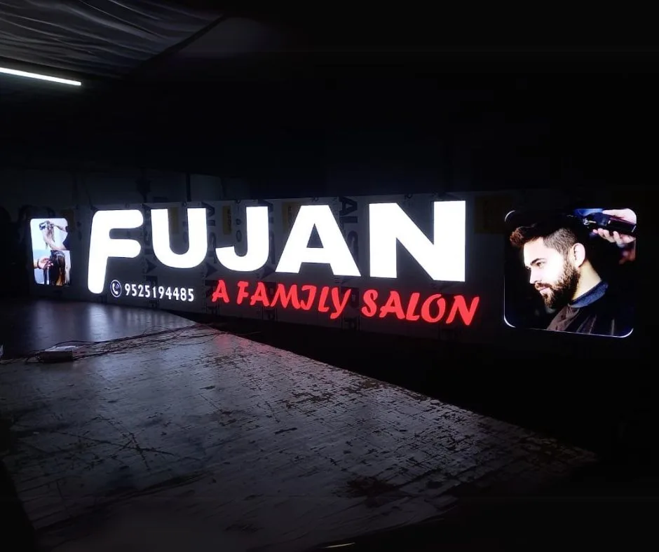 fujan a family salon sign board