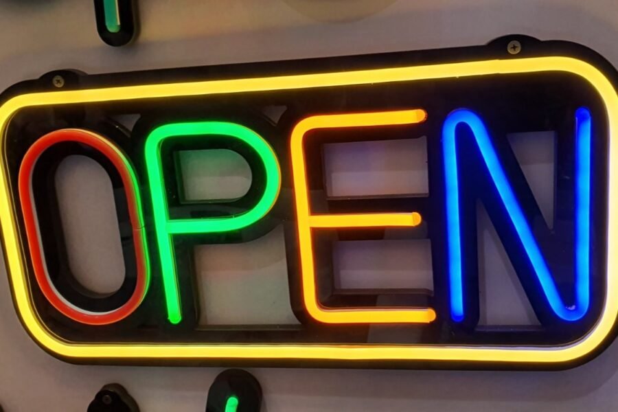 open neon sign for restaurant